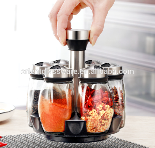hot sale revolving spice rack 6 jars glass spice jars with