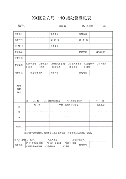 公安机关110接处警登记表模板.pdf 1页