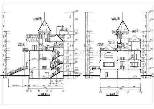城堡式美观三层别墅详细建筑设计图
