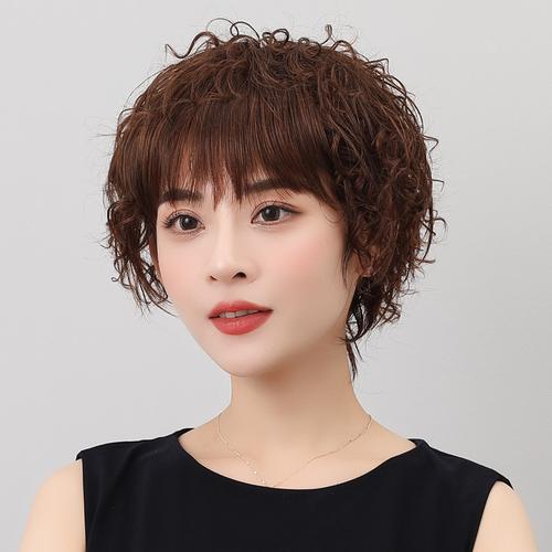 假发短发女中老年妈妈全头套自然假发套造型中年女士时尚短卷发套