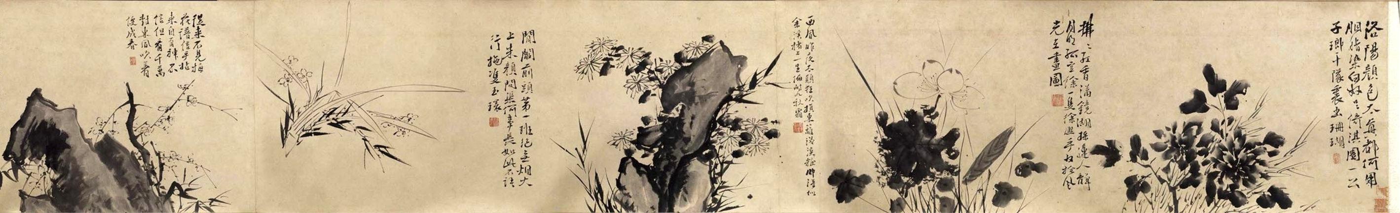 "青藤画派"之鼻祖,徐渭《墨花九段图》欣赏