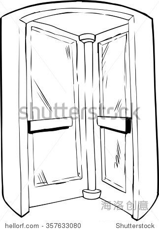 outlined illustration of revolving door in doorway