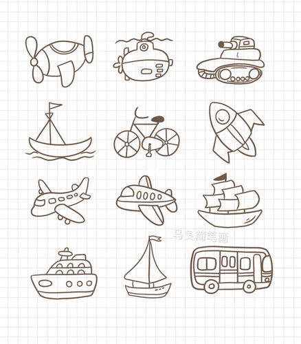 简笔画|坦克汽车公交车轮船飞机交通工具_简笔画_手帐_插画_教程_绘画