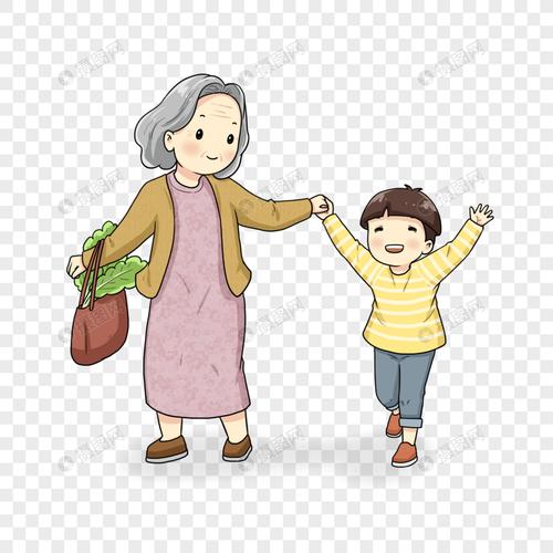 小男孩陪奶奶买菜