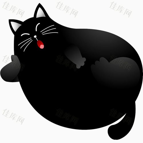 黑色大懒猫 线描小动物 可爱动物 卡通动物