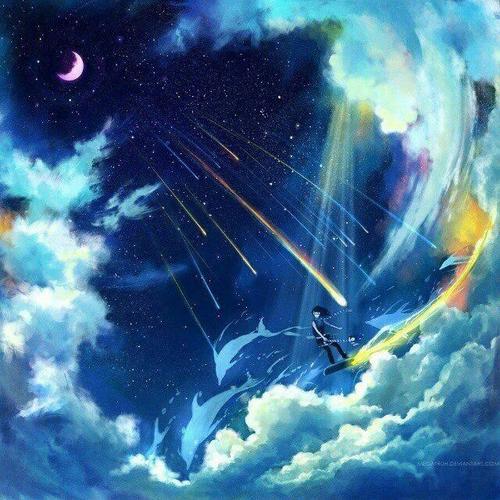 求背景是蓝色的星空 有月亮(弯月)的精美图片 我要做为qq图像不要太多