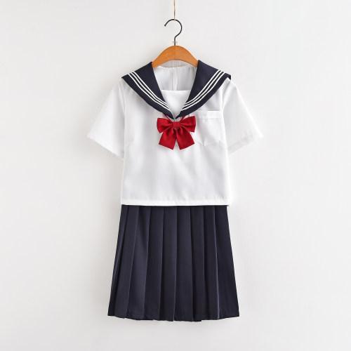当前热销日系水手服基础款jk制服女毕业班服白三本百褶短裙学院风短袖