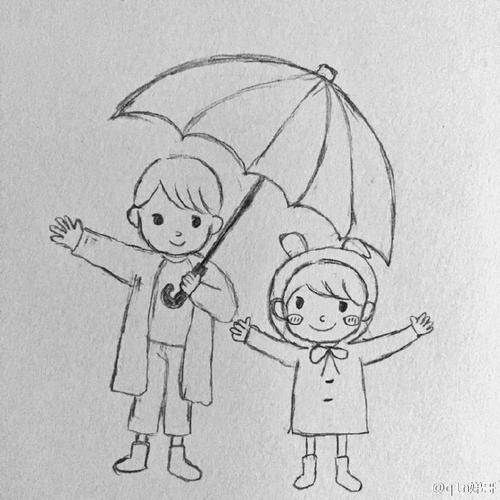 打伞的人上桥的简笔画
