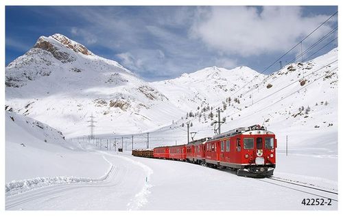 3d雪山公路风景墙纸红色列车火车壁画ktv餐厅休闲咖啡店背景壁纸淘宝