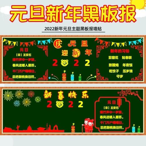 幼儿园元旦环创新年快乐黑板报装饰品小学主题布置教室2022年贴纸
