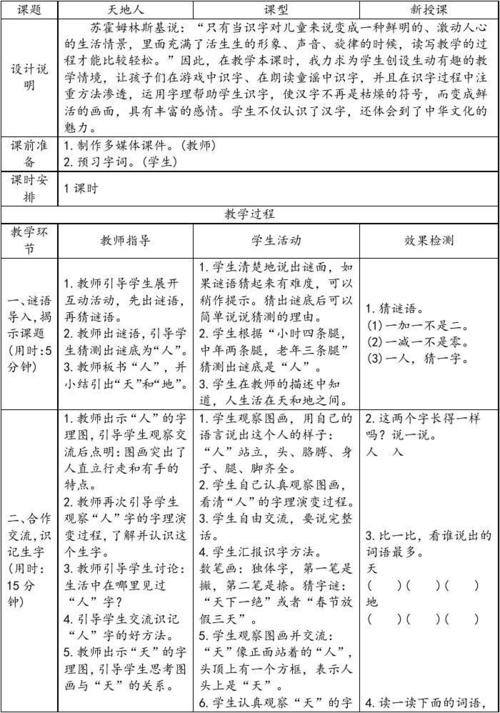 部编版《天地人》教学设计