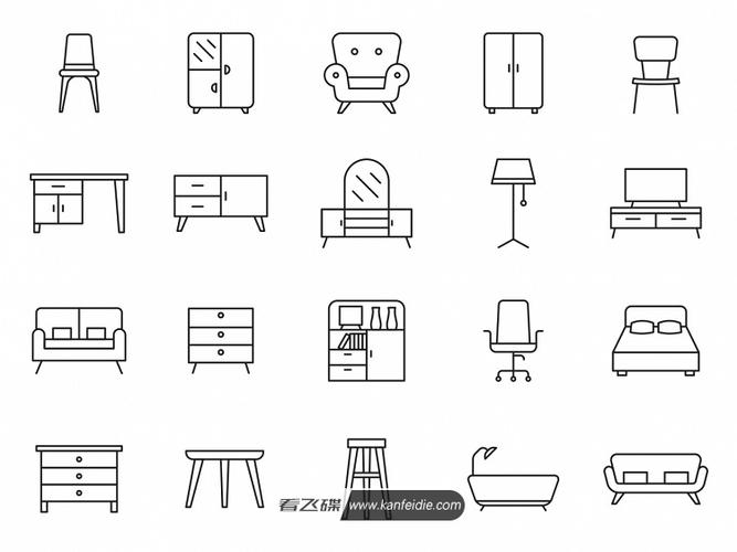 20个家具简笔画图标下载_ai矢量格式