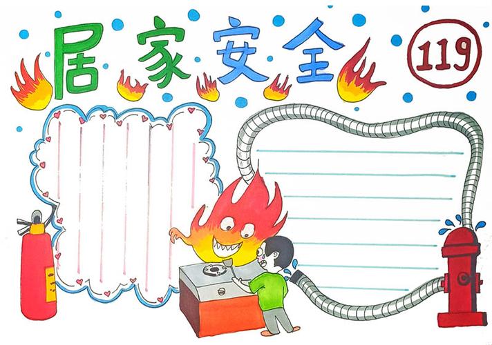居家安全防火手抄报线稿电子版图片内容