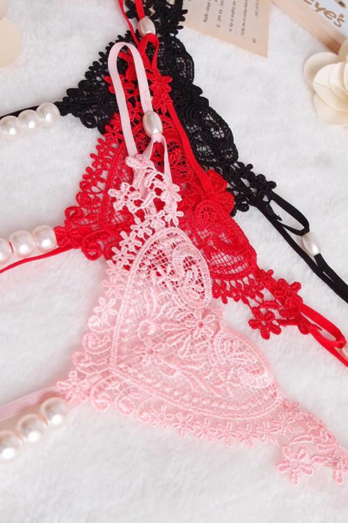 情趣内衣心形蕾丝性感透视珍珠串珠丁字t裤女士大码诱惑内裤激情
