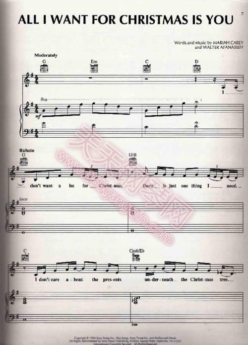 凯莉mariah carey《christmas》专辑弹唱版钢琴谱合集 下载