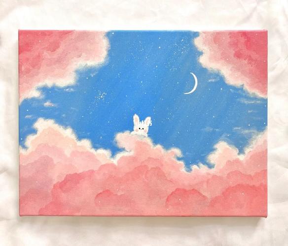 丙烯画|一看就会的零基础粉色星空_丙烯画_星空_兴趣爱好_绘画