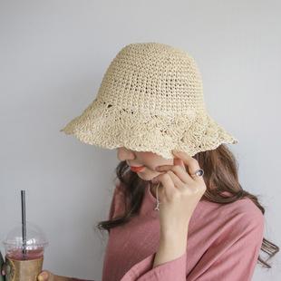 韩版手工编织钩针镂空渔夫帽草帽沙滩帽海边防晒遮阳帽