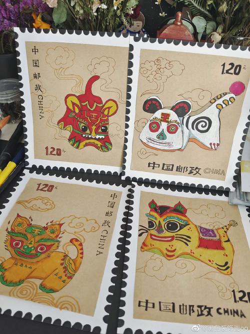 虎年到,一起来做虎年邮票吧～#虎年儿童画##绘画素材#儿童创意美术超
