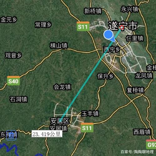 遂宁市各地至市区的直线距离,安居区最近,射洪市最远