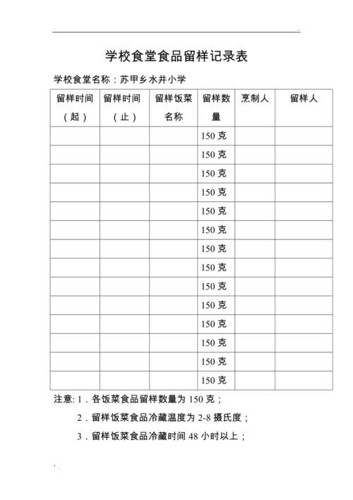 学校食堂食品留样记录