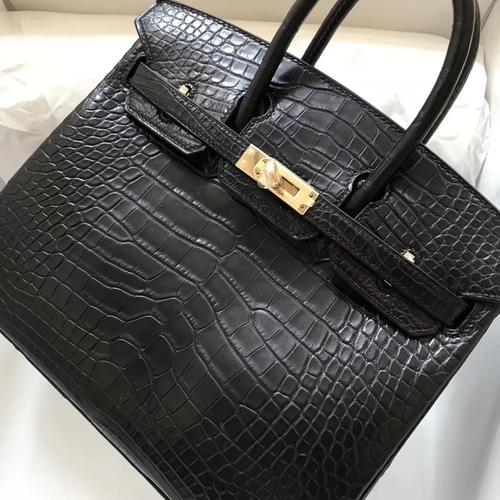 爱马仕birkin包包 hermes黑色雾面鳄鱼皮铂金包birkin
