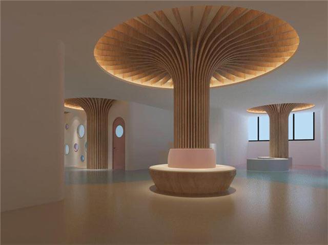 售楼部绿色包柱铝单板 大厅中庭镂空包柱铝板金色