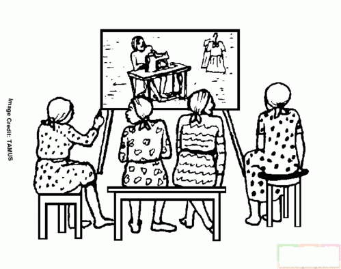 四个妇女在学做衣服简笔画