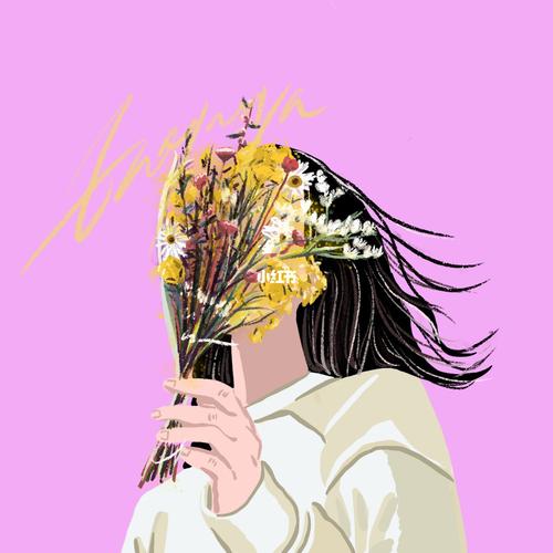 enayaya插画女生捧花头像 情头 情侣头像_情侣头像_捧花_插画_头像