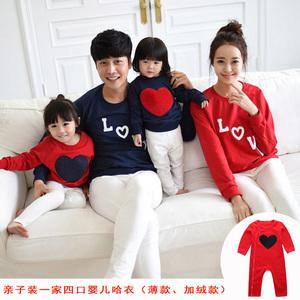 百天照亲子装秋冬装一家三口四口婴儿哈衣加绒加厚卫衣运动会服装