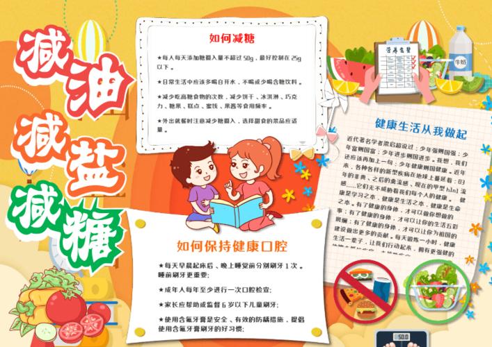 卡通减油减盐减糖三减三健手抄报word模板.docx 1页