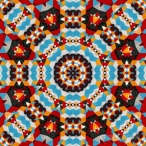 彩色六方几何无缝图案对称万花筒时装设计