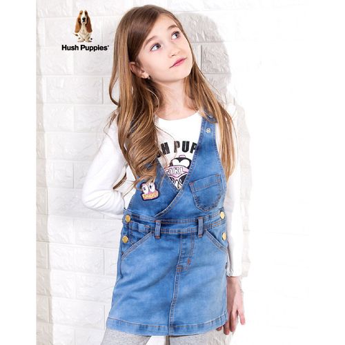 暇步士hush puppies 童装儿童连衣裙女童时尚牛仔背带裙 蓝牛仔 140