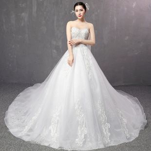 婚纱礼服白色抹胸蕾丝网纱浪漫大拖尾2018夏季新款新娘结婚礼服女