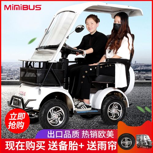 小巴士 e100电动四轮接送孩子老年观光车双人带棚老年电动代步车