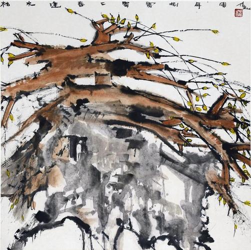 枯木逢春 69cmx69cm 纸本墨色 2008年红叶 69cmx69cm 纸本墨色 1985