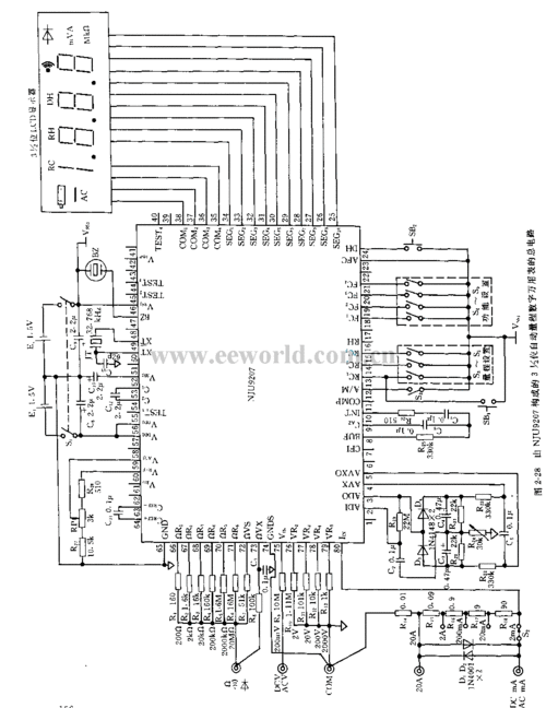 由nju9207构成的3 1/2位自动量程数字万用表电路
