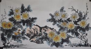 国画菊花纯手绘横幅50*100写意画书画作品国画画心无款画梅兰竹菊