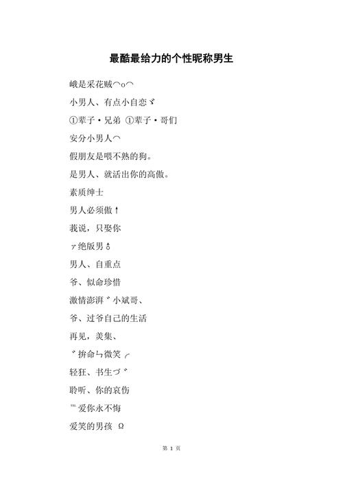 最酷最给力的个性昵称男生