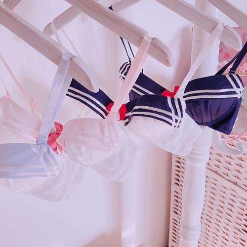 jk制服少女学院风海军风中学生柔软薄杯聚拢文胸套装内衣套装