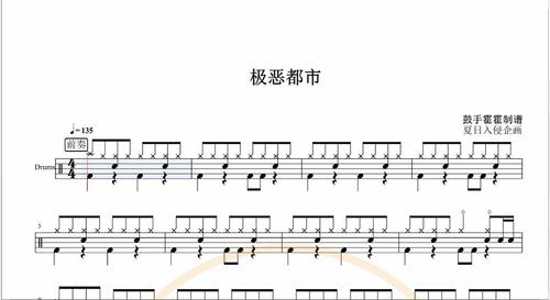 【椰壳鼓手网】夏日入侵企画 极恶都市架子鼓高清动态鼓谱