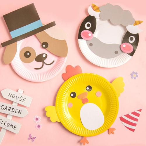 巨划算卡通动物彩色纸盘子贴纸画贴画儿童创意手工diy制作材料包