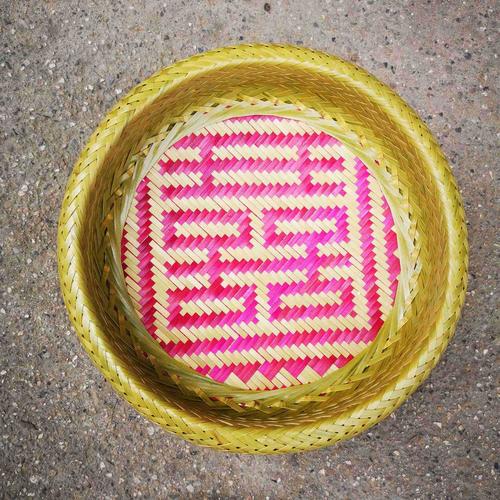 手工制作果盘 福字水果收纳篮 水果篮 竹编盘子 竹制品 非遗手工