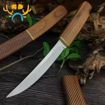 菊田水果刀大马士革钢户外武士小直刀松田d2钢高硬度防身野外求生刀
