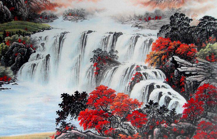 鸿运当头国画山水画八方聚财字画装饰挂画客厅风水靠山招财纯手绘