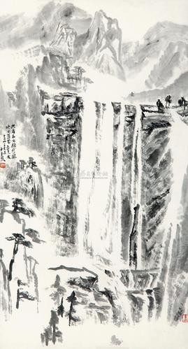 0417黄山百丈泉镜框水墨纸本