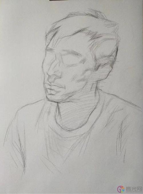 素描人头像初学步骤图中年男人素描画像图片