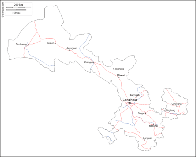 甘肃省 : 免费地图, 免费的空白地图, 免费的轮廓地图, 免费基地地图