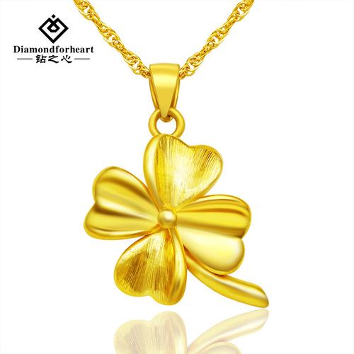 黄金吊坠四叶草纯金999足金3d硬金幸运锁骨项链挂坠女金坠子