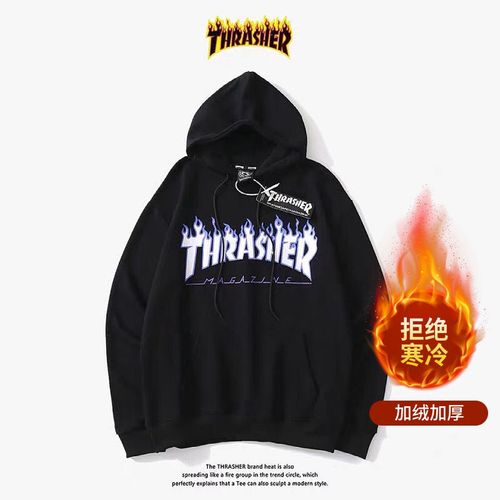 火焰衣服thrasher卫衣,thrasher衣服 美版潮牌thrasher加绒火焰卫衣连帽长袖王一博同款男女宽松套头衫