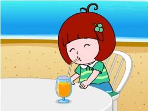 卡通孩子喝果汁简笔画